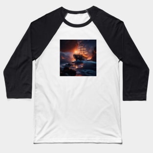 Vintage Ship Vulcano Magma Ocean Baseball T-Shirt